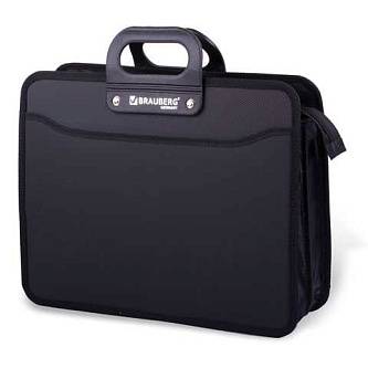Портфель пластиковый BRAUBERG, А4, 3 отд, на молнии, черный