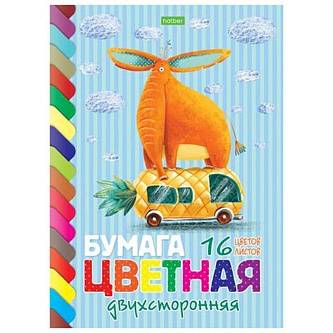 Бумага цветная "Прикольный слон" 16л 16цв А4 двусторонняя