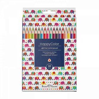 Карандаши цветные "HAPPYCOLOR", 18 ЦВ. трехгран,дер,подвес