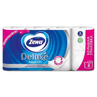 Туалетная бумага Zемма/Zewa Deluxe Белая, 3 сл, 8 рул