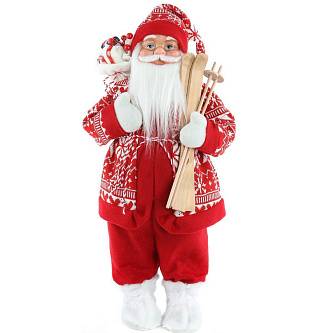 Дед Мороз в красной шубе, с лыжами и мешком, 60 см