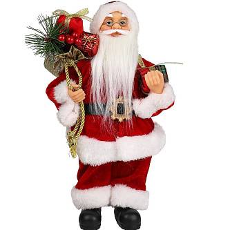 Сувенир Дед Мороз в красной шубе с белым мехом и подарками, 35см