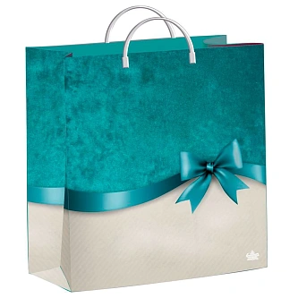 Пакет "Бирюзовый бантик" 26х24см пластиковая ручка