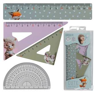 Набор чертежный 4пр "Милые животные" (лин15 см+2 треуг+трансп)