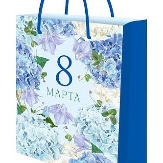 Сумка подарочная "Красивые гортензии" 8 марта 26,4х32,7x8 см
