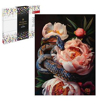 Алмаз моз Пионы и змея  30*40см на подр полн выкл