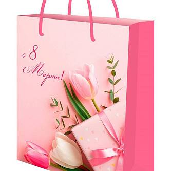 Сумка подарочная "Весенние тюльпаны" 8 марта 18х23x8 см