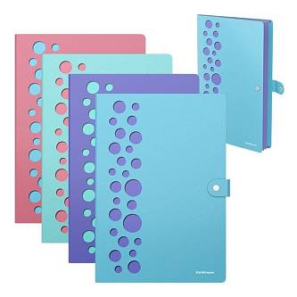 Папка на кнопке EK Diagonal Pastel, 4отд, перфорация, A4, ассорти