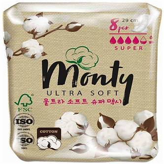 Прокладки гигиен Monty Ultra Thin Super Plus (290мм) 8шт