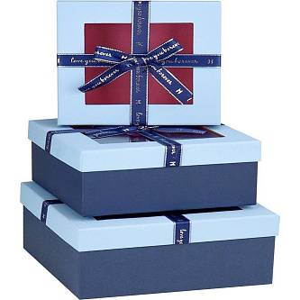 Коробка подарочная "Бант сине-голубой" 19х19х9см 3-3