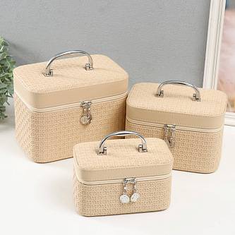 Набор шкатулок д/украшений с зеркалом вязка беж иск/кожа 3шт