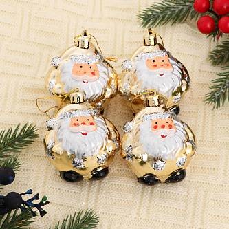 Набор украшений "Дед Мороз - толстячок" 6х6,5 см  4 шт золотой
