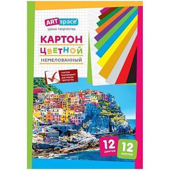 Картон цветной А4 12л. 12цв., немелованный, в папке
