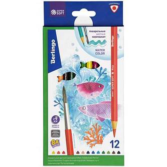 Карандаши акварельные "SuperSoft. Рыбки", 12цв.+кисть, трехгран.