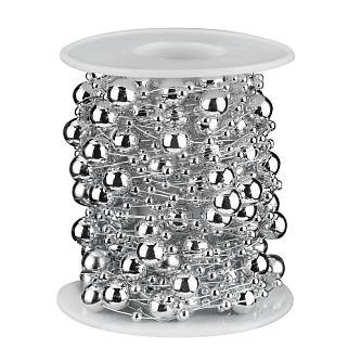 Бусы на ёлку серебристые "Новогоднее чудо", 10м,  8+3 мм, намотк