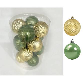 Набор шаров Микс 6см 16шт  светло-зеленый/золото