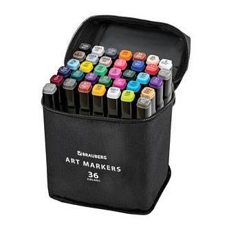 Маркеры для скетчинга двусторонние BRAUBERG, 1-6мм 36 шт чехол