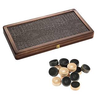 Нарды дерев. 50х50, кожа/крокодил, корич.