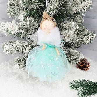 Украшение Девочка-ангел в мятном 18см ткань ЛЬДИНКА мятный