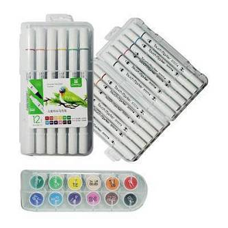 Маркер художеств. перм. двухст.1-4мм набор 12цв пласт.упак.