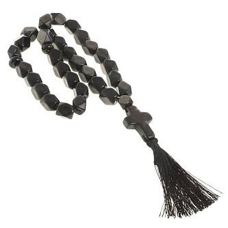 Четки камень с крестом обсидиан с иризацией 33 бусины грань