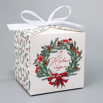 Коробка складная «С Новым годом», венок, 12 х 12 х 12 см