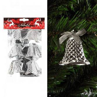 Набор украшений Колокольчики 4,5см 6шт серебро пластик