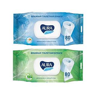 Влажная туалетная бумага AURA ULTRA COMFORT с крышкой 80 шт