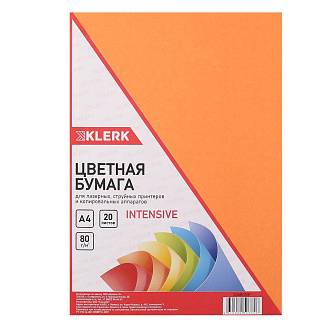 Бумага цветная А4, 80 г/кв.м, 20л, интенсив, оранжевый