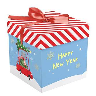 Коробка складная "New Year" 15*15*15см, с лентой, отд фольгой