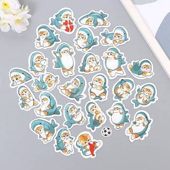 Наклейки Котик на Акуле
