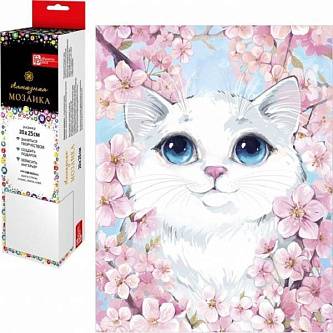 Алмаз моз Котик в сакуре  20*25см полн выкл