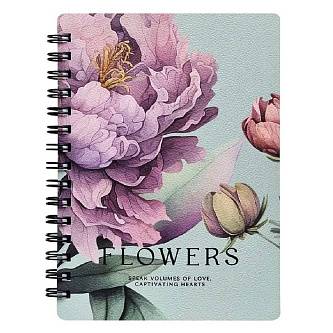 Блокнот А6 80л  "Пионы", фиолетовый 102х142 мм, спираль