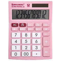 Калькулятор BRAUBERG 12 разрядов, двойное питание, РОЗОВЫЙ, фото №1