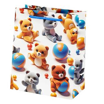 Сумка подарочная "Медведи с мячами" 18х23х10 см