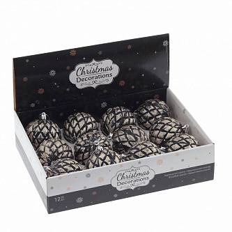 Шар елочный 8см чер/золото ромб