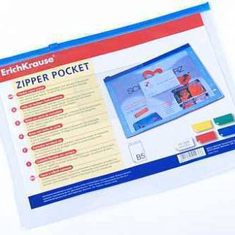 Пакет на гиб. молн. ZIP EK B5 прозрачный (цвет молнии в асс.)