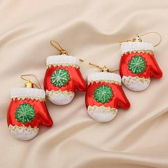 Украшение ёлочное "Варежка со снежинкой" 4 шт 6х5 см красный