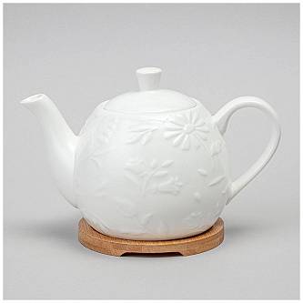 Чайник заварочный "FLOWERS STORY" на дерев подставке 900 мл