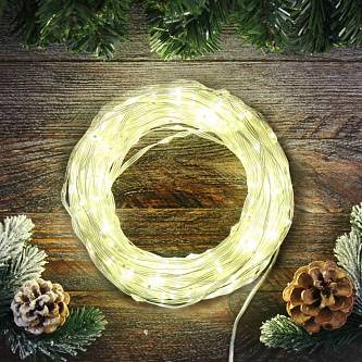 Гирлянда светодиодная уличная 100л LED 10м, теплый белый