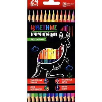 Набор цветных карандашей дер Кенгуру 24цв трёхгр 3мм, двуст