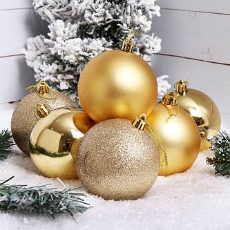 Набор шаров 8см 6шт пластик ЛЬДИНКА  золото