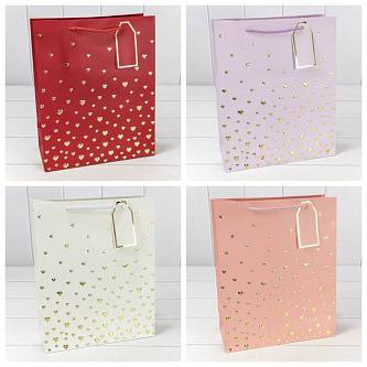 Сумка подарочная "Сердечки" 26*32*12см тиснение