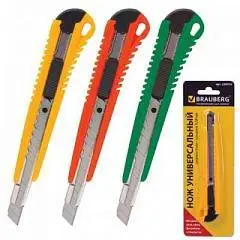 Нож канцелярский Brauberg "Standard" 9мм, автофиксатор, ассорти, фото №1