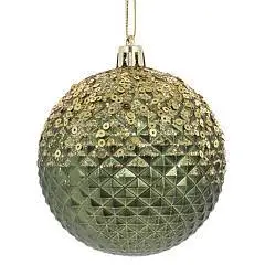 Шар елочный пластик 8см зеленый/золото, фото №1