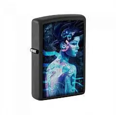 Зажигалка ZIPPO Cyborg Woman, Black Light,латунь/сталь,чер/мат, фото №1
