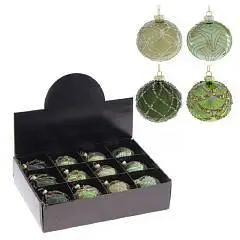 Шар елочный стекло  D 8 см H8,5 см зеленое ассорти, фото №1