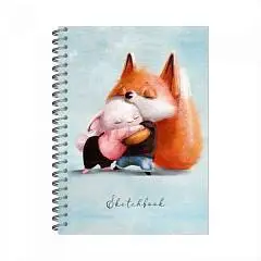 Скетчбук А5 60л "Обнимашки. Лисенок и зайченок"греб 100гр Полином, фото №1