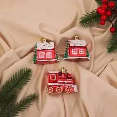 Набор украшений плас 3 шт Карнавал (2 домика, 1 паровозик) 6х6 с, фото №1