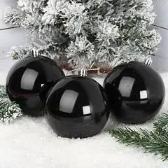 Набор шаров 10см 3шт Глянец пластик  черный, фото №1